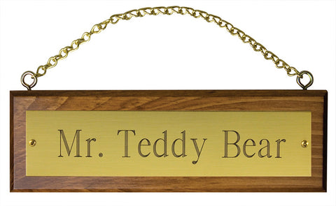 Wooden Stall Sign with Brass Plate and Chain