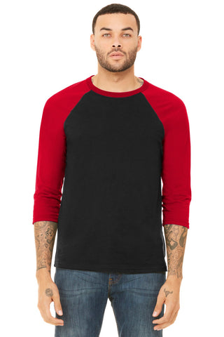 Bella Canvas Unisex 3/4-Sleeve Baseball T-Shirt - Medium, Deep Heather/Black, Cotton Polyester Blend, Sideseamed